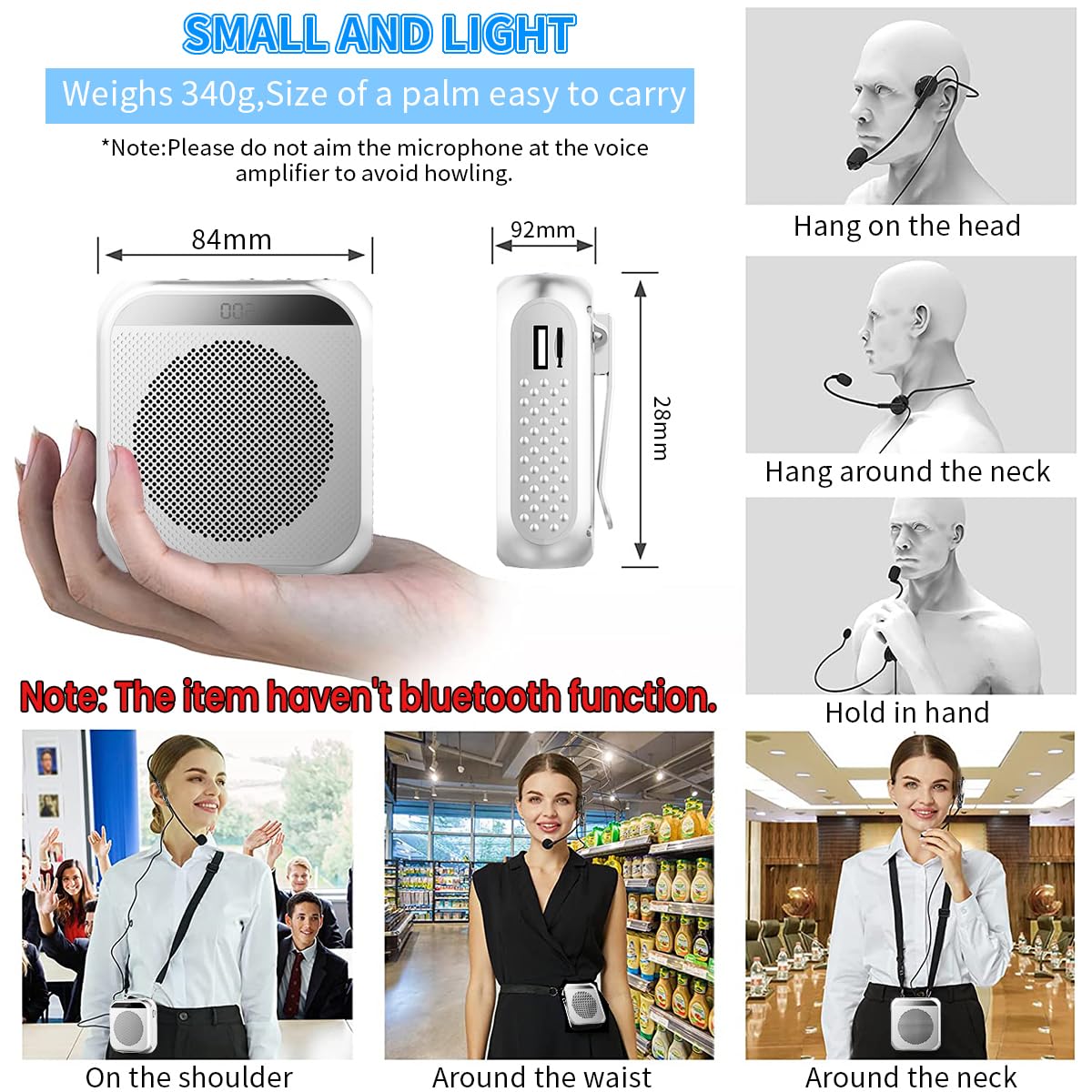 ZORBES Voice Amplifier for Teachers - Microphone Headset Set 2200 mAh, with Headset Microphone Support TF Card/U Flash Disk, Portable Voice Amplifier for Teachers, tour guide, coach, speaker ZORBES Voice Amplifier for Teachers - Microphone Headset Set 2200 mAh, with Headset Microphone Support TF Card/U Flash Disk, Portable Voice Amplifier for Teachers, tour guide, coach, speaker